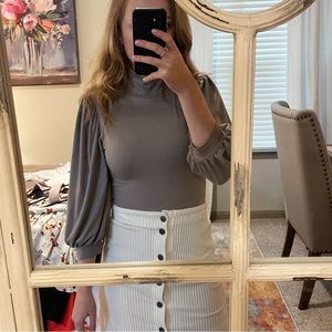 Lulus brown puff sleeve mock neck top